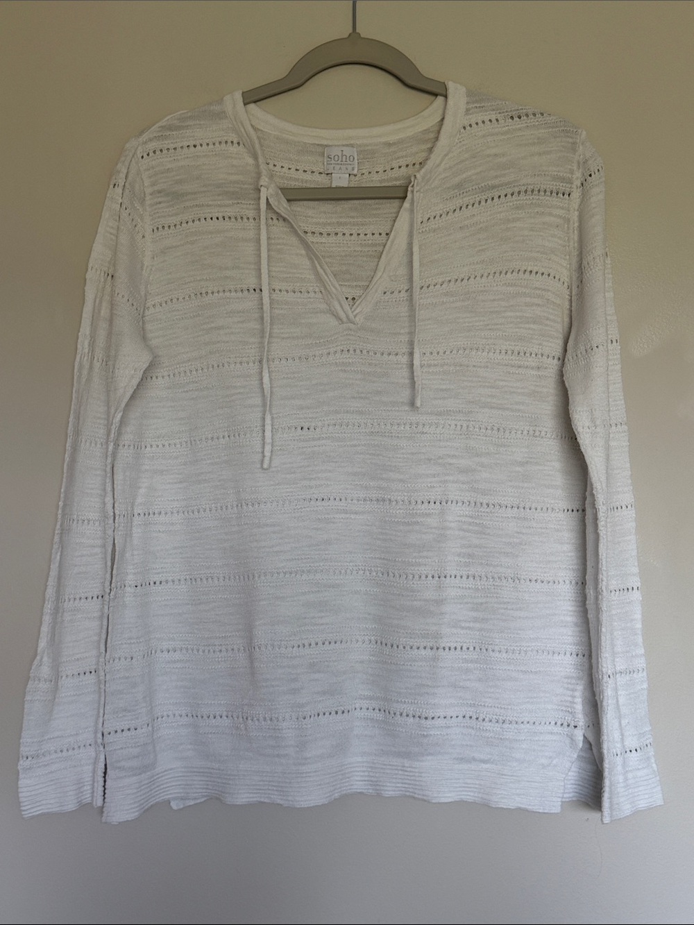 Soho White Open-Knit V-Neck Pullover